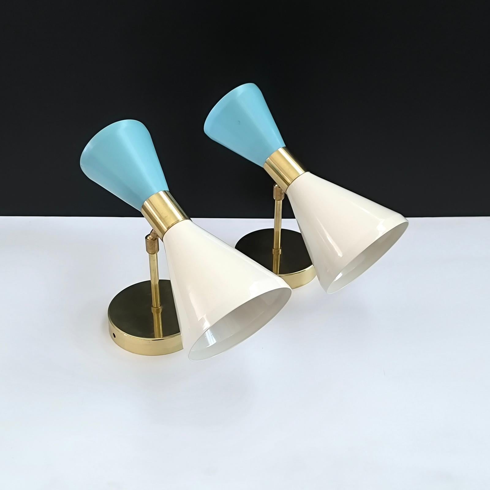 Diabolo Apliques Regulables, Latón, Marfil, Lacado Azul Bebé, Estilo Stilnovo en venta 2