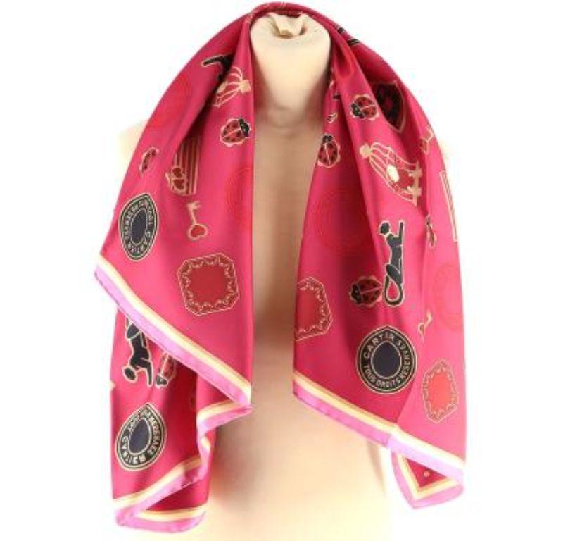 Diabolo de Cartier Motif Fuchsia Silk Scarf 90cm x 90cm For Sale 1