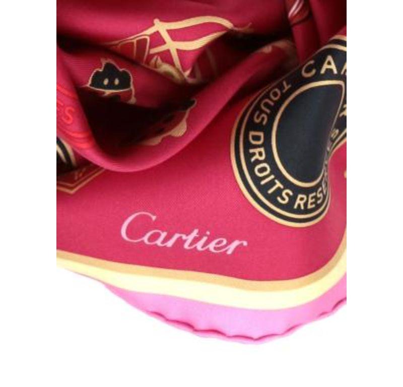 Diabolo de Cartier Motif Fuchsia Silk Scarf 90cm x 90cm For Sale 5