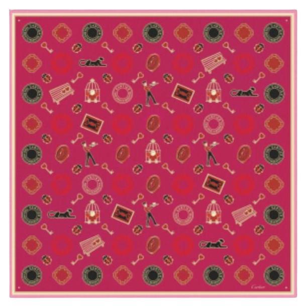 Diabolo de Cartier Motif Fuchsia Silk Scarf 90cm x 90cm For Sale