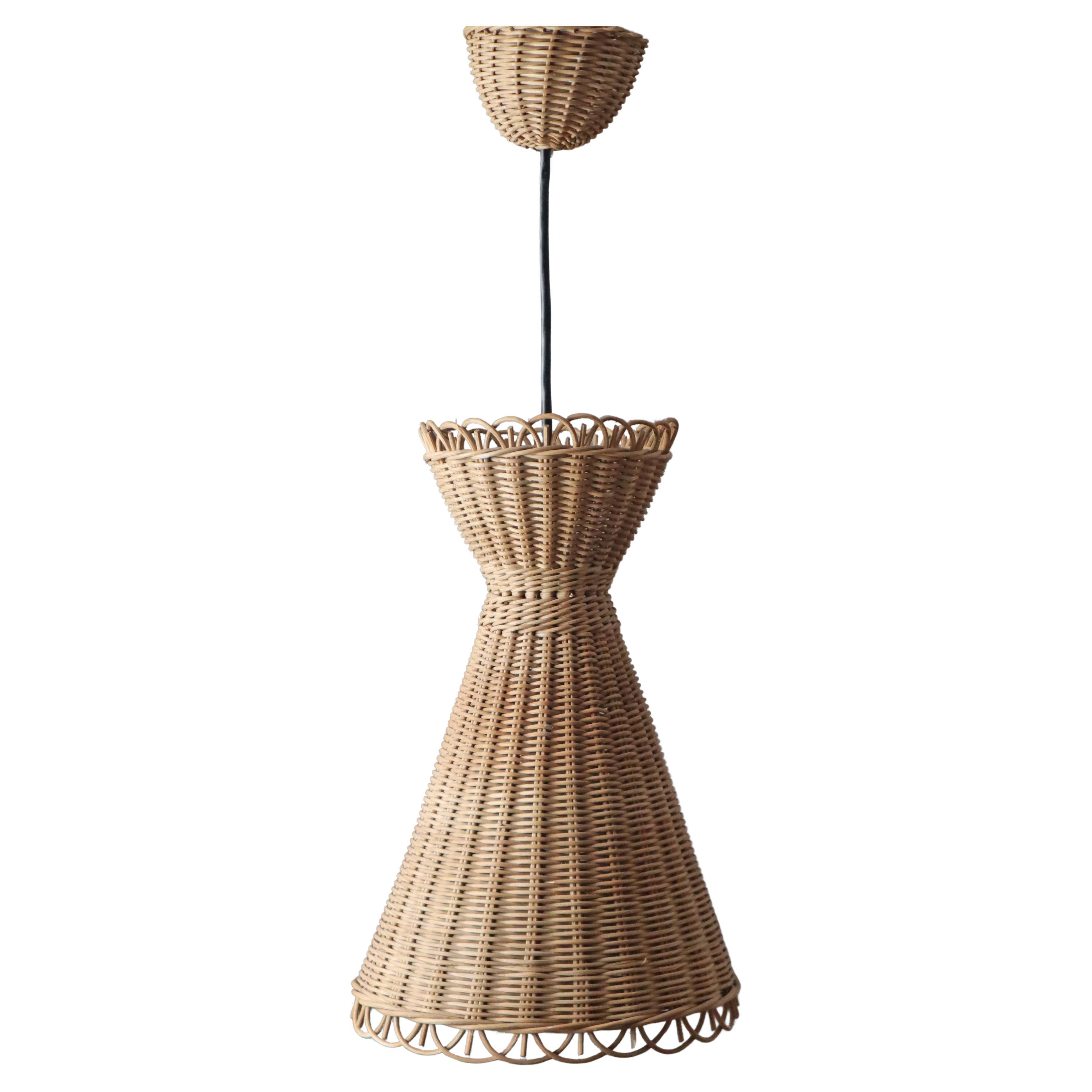 Diabolo Kiwi Boho Basket Hanging Lamp in the style of J. T. Kalmar , 1950s