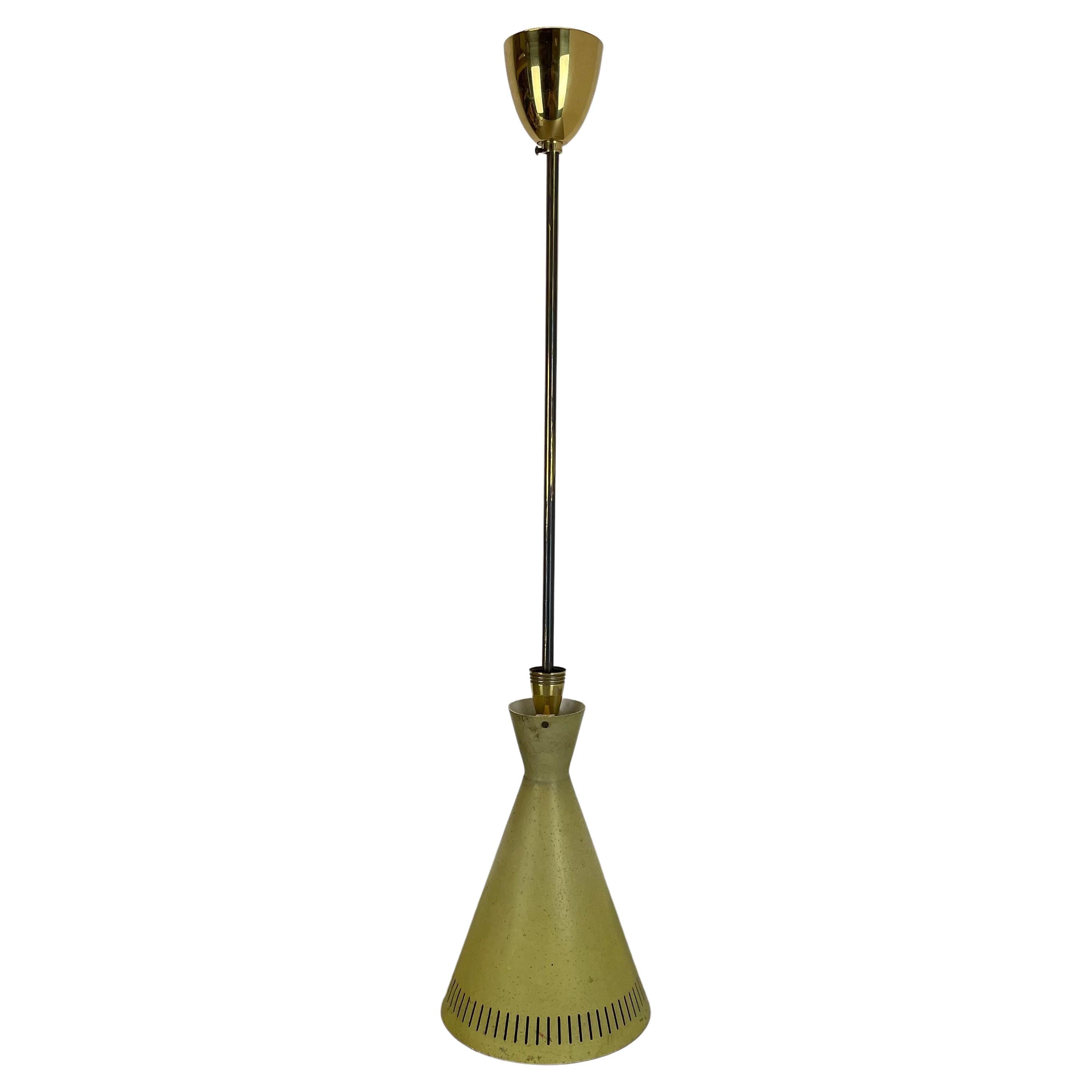 Diabolo Midcentury Stilnovo Style Brass and Metal Tube Hanging Light, Italy 1950