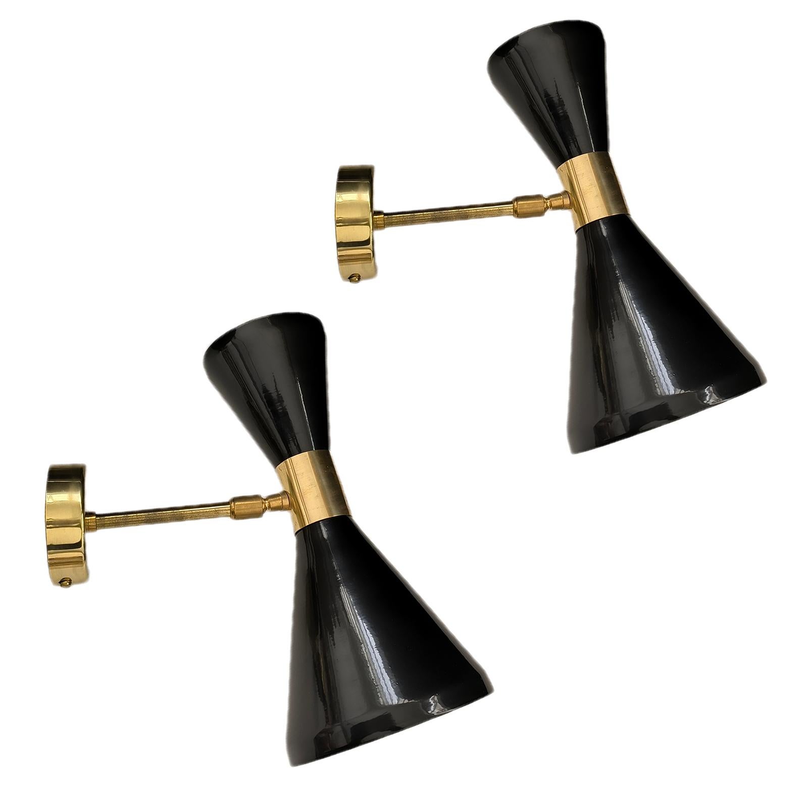 Diabolo Coppia di applique regolabili in ottone, nello stile di Stilnovo in vendita 3