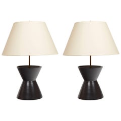"Diabolo" Pair of Lamps in Black Ceramic by WH Studio