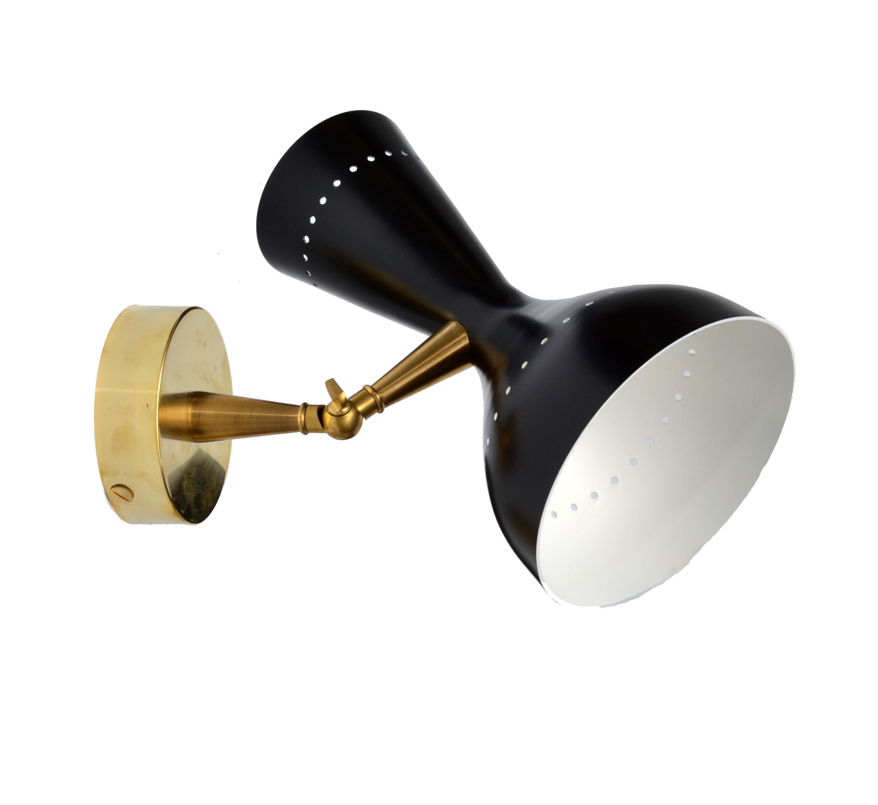 Diabolo Sconce in the Style of Stilnovo Brass Metal Black White Enamel Finish For Sale 3