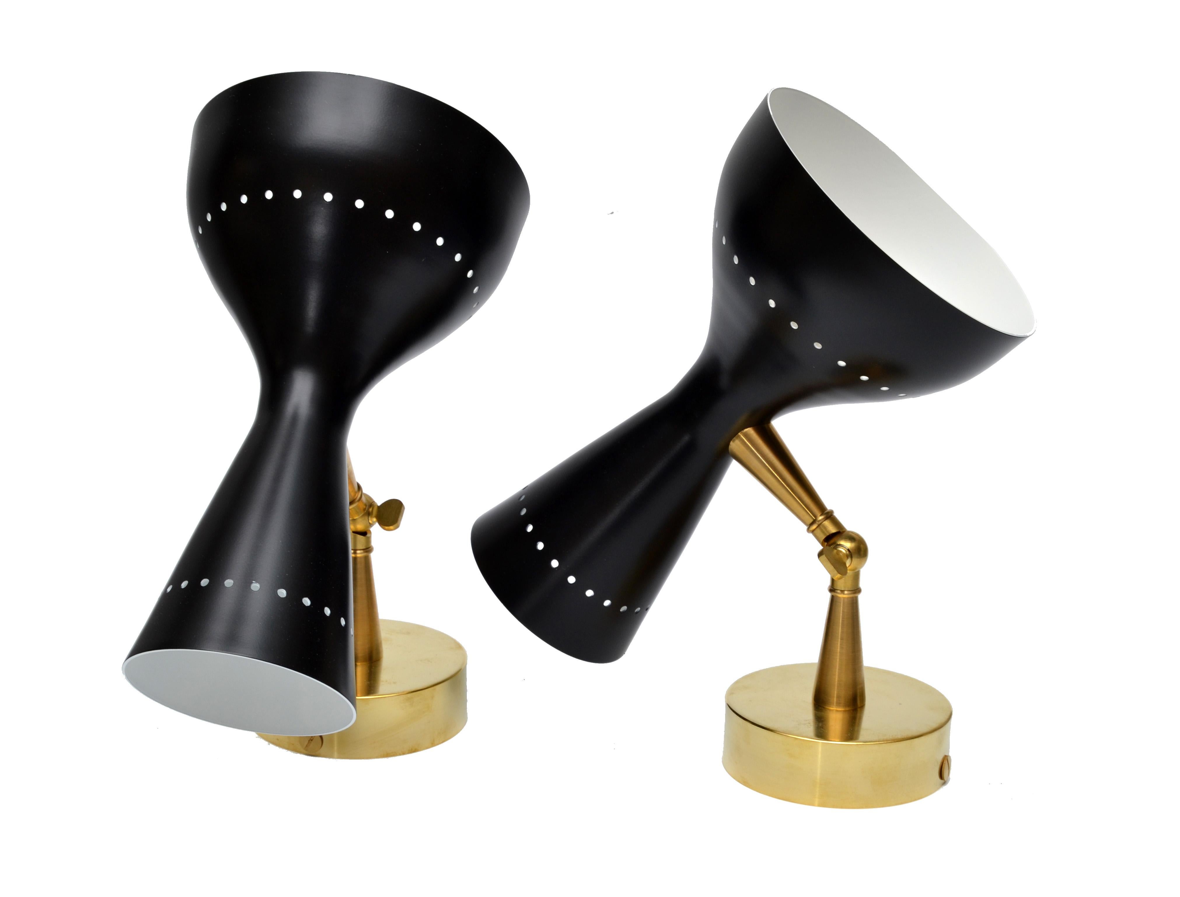 Diabolo Sconce in the Style of Stilnovo Brass Metal Black White Enamel Finish For Sale 2