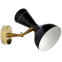 Used Diabolo Sconce in the Style of Stilnovo Brass Metal Black White Enamel Finish