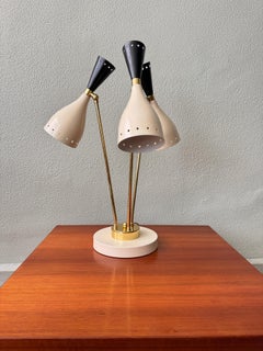 Diabolo Table Lamp Brass Black White Metal Stilnovo Style Italy 1950s