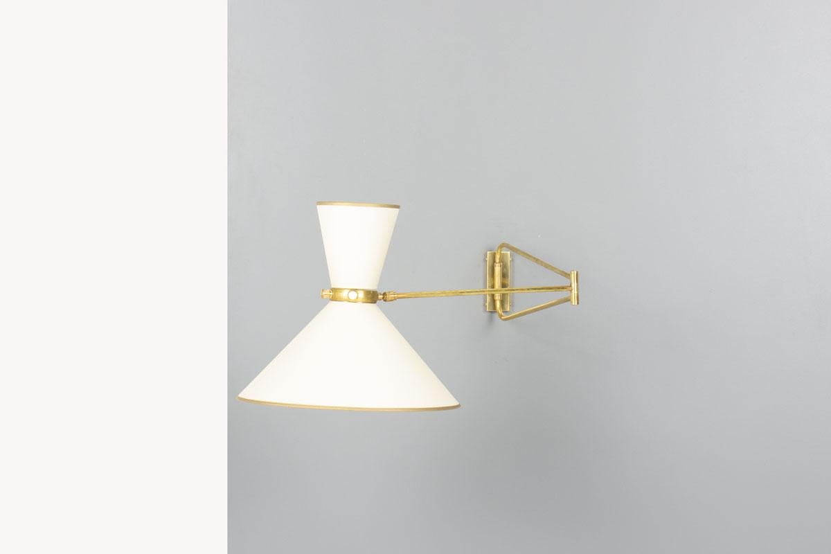 Lampada da parete Diabolo in ottone e metallo di Lunel, Francia, anni '50 In condizioni buone in vendita a JASSANS-RIOTTIER, FR