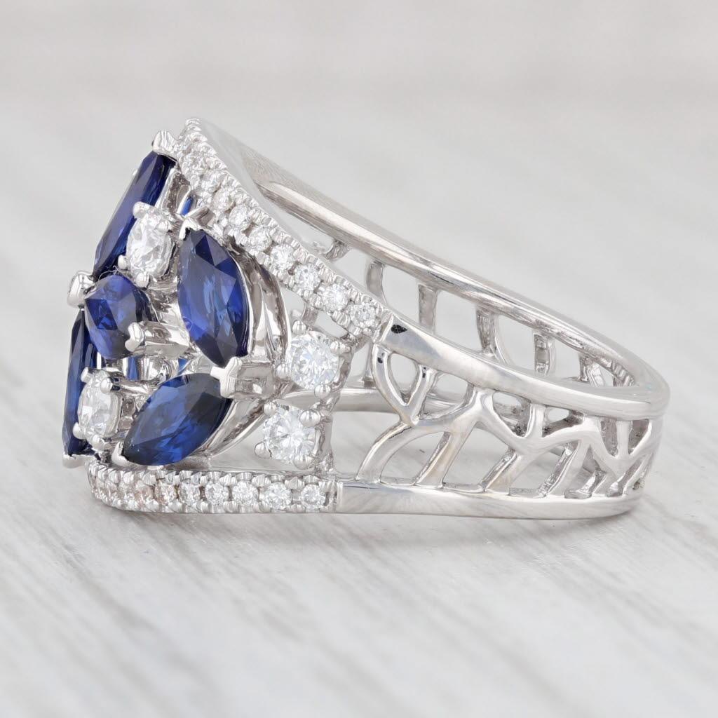Diadori 3.27ctw Sapphire VS2 Diamond Flower Ring 18k White Gold Sz 5.5 Cocktail In Good Condition For Sale In McLeansville, NC