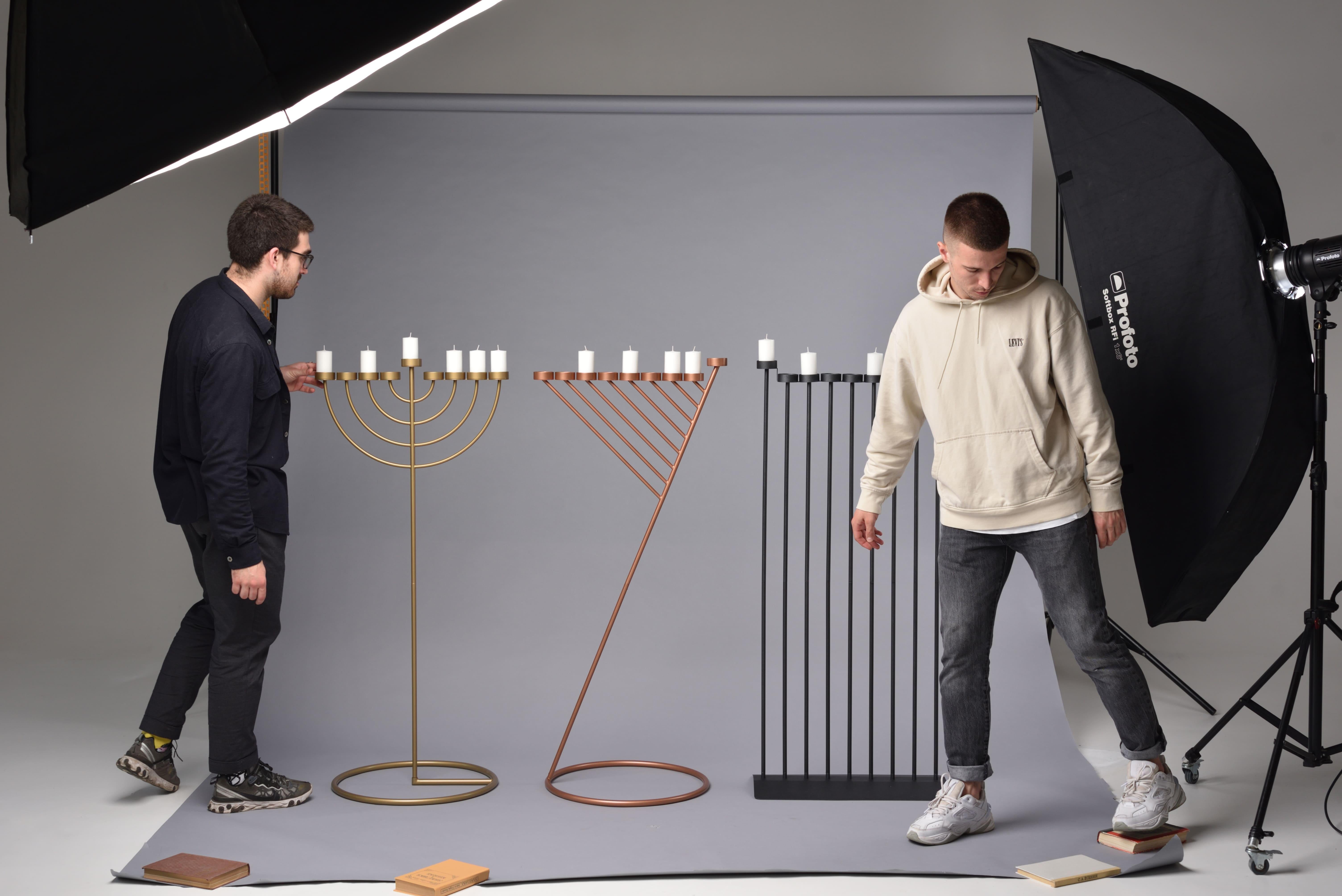 Modern DIAGONAL candleholde 130cm, minimalistic Hanukkah menorah by Ivan Voitovych For Sale