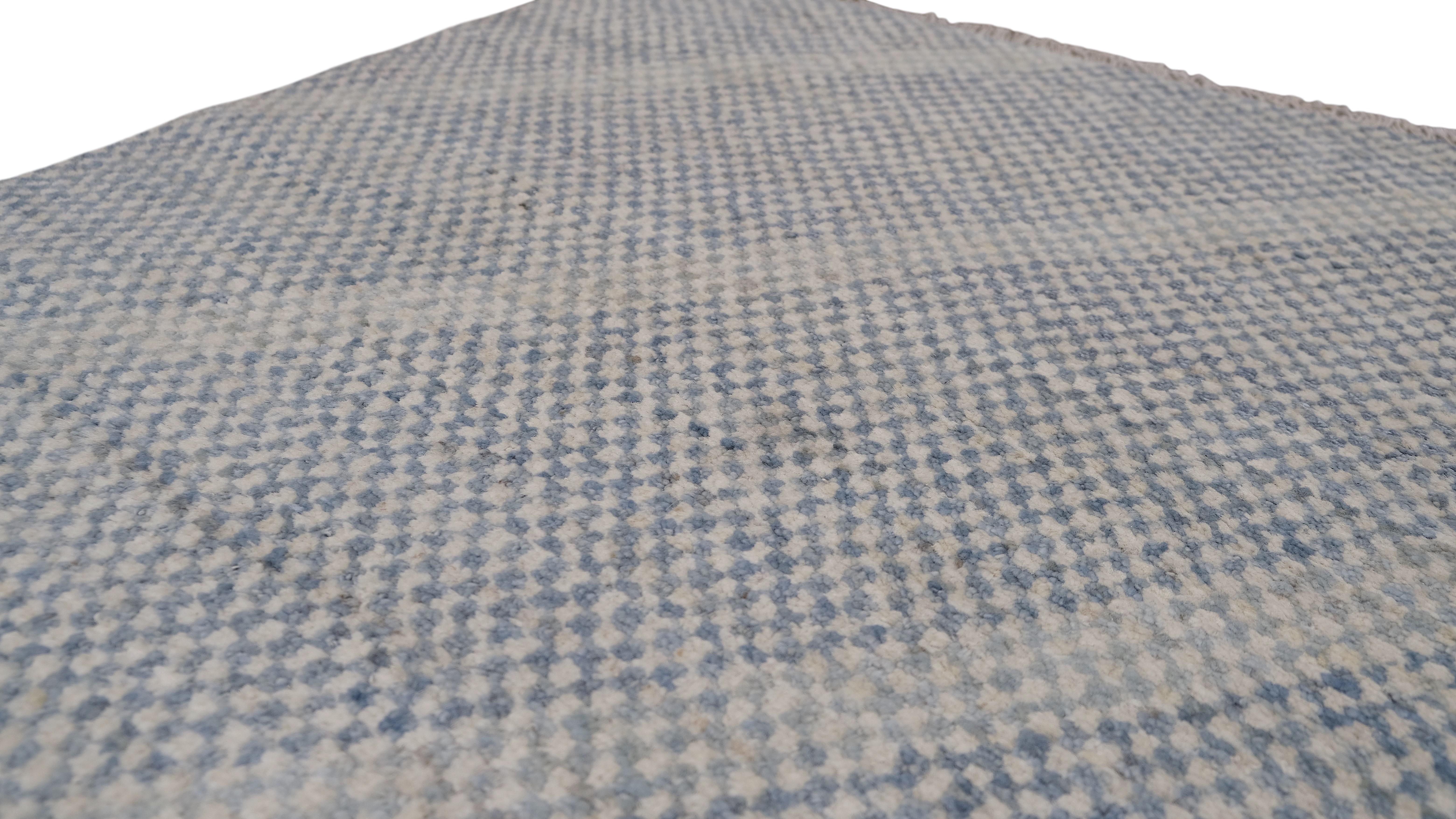 Modern Diagonal Stripped Blue and White Wool Rug 9'x12' For Sale