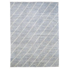 Tappeto Diagonal a righe in lana blu e bianco 9'x12'