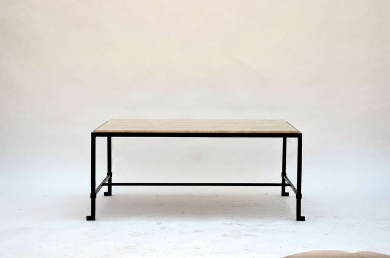 Polished 'Diagramme' Travertine and Wrought Iron Coffee Table by Design Frères For Sale