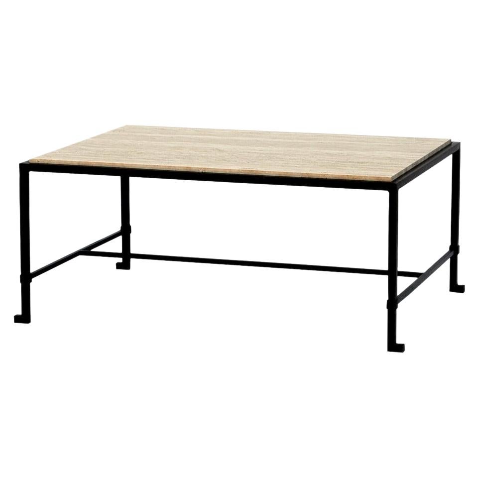 'Diagramme' Travertine and Wrought Iron Coffee Table by Design Frères For Sale