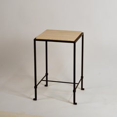 'Diagramme' Wrought Iron and Honed Travertine Drinks Table by Design Frères