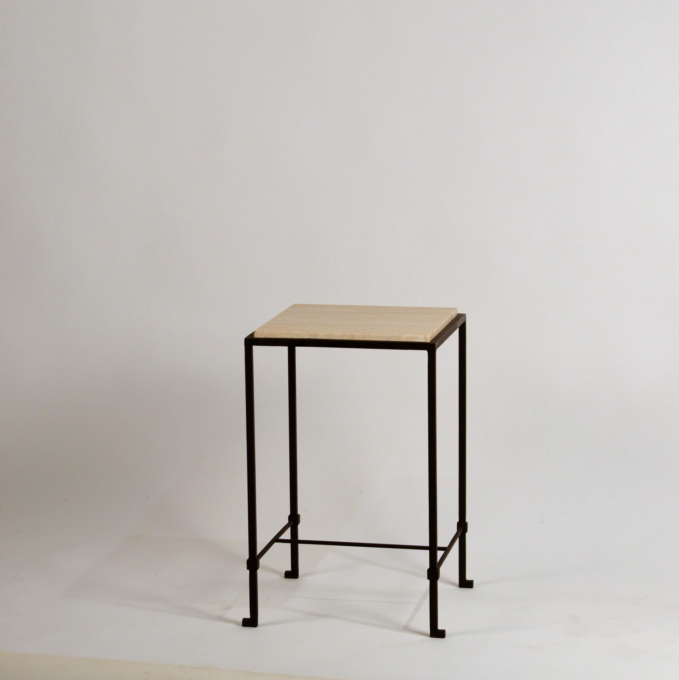 Contemporary 'Diagramme' Wrought Iron and Honed Travertine Drinks Table by Design Frères For Sale