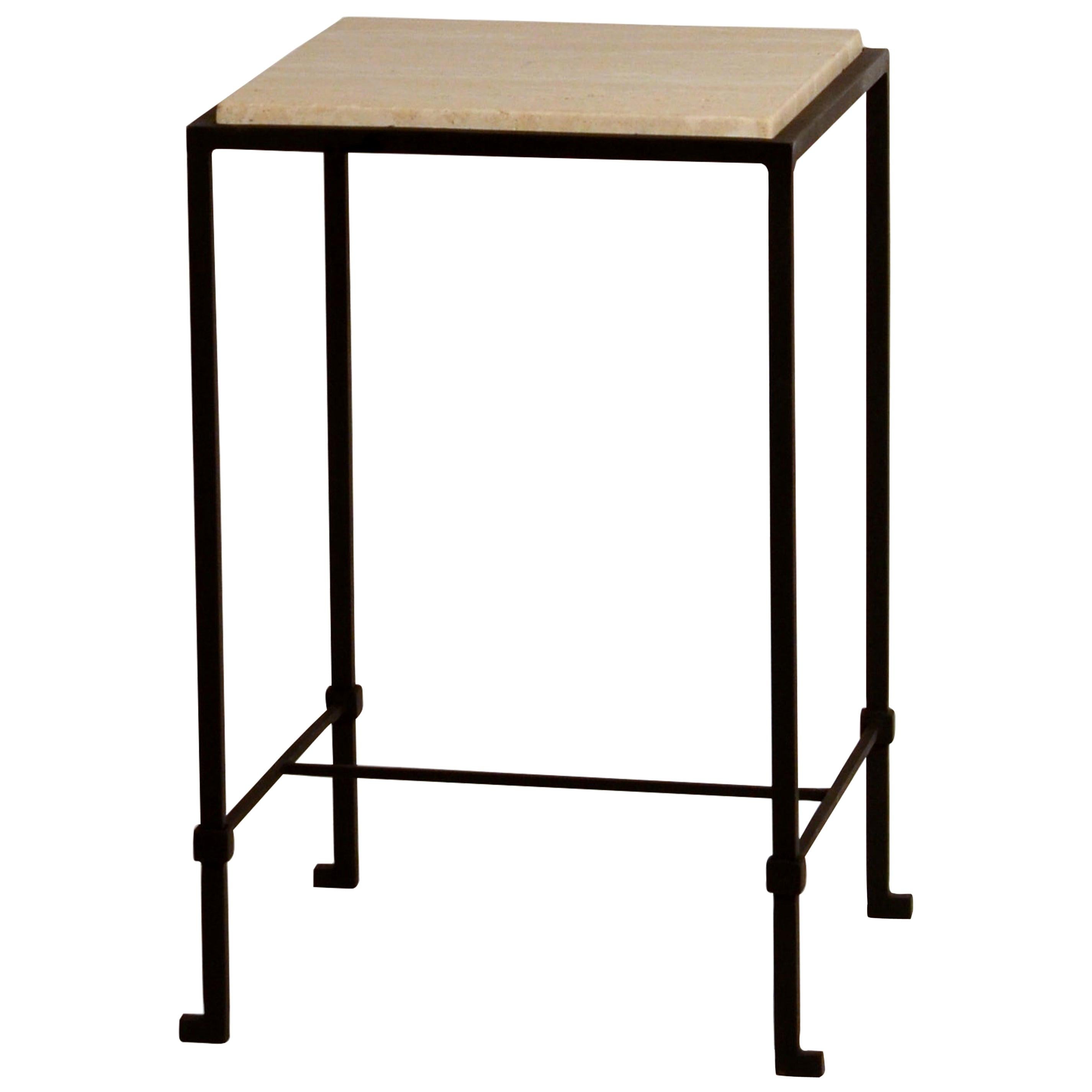 'Diagramme' Wrought Iron and Honed Travertine Drinks Table by Design Frères