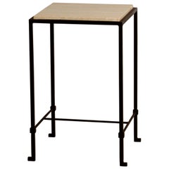 'Diagramme' Wrought Iron and Honed Travertine Drinks Table by Design Frères