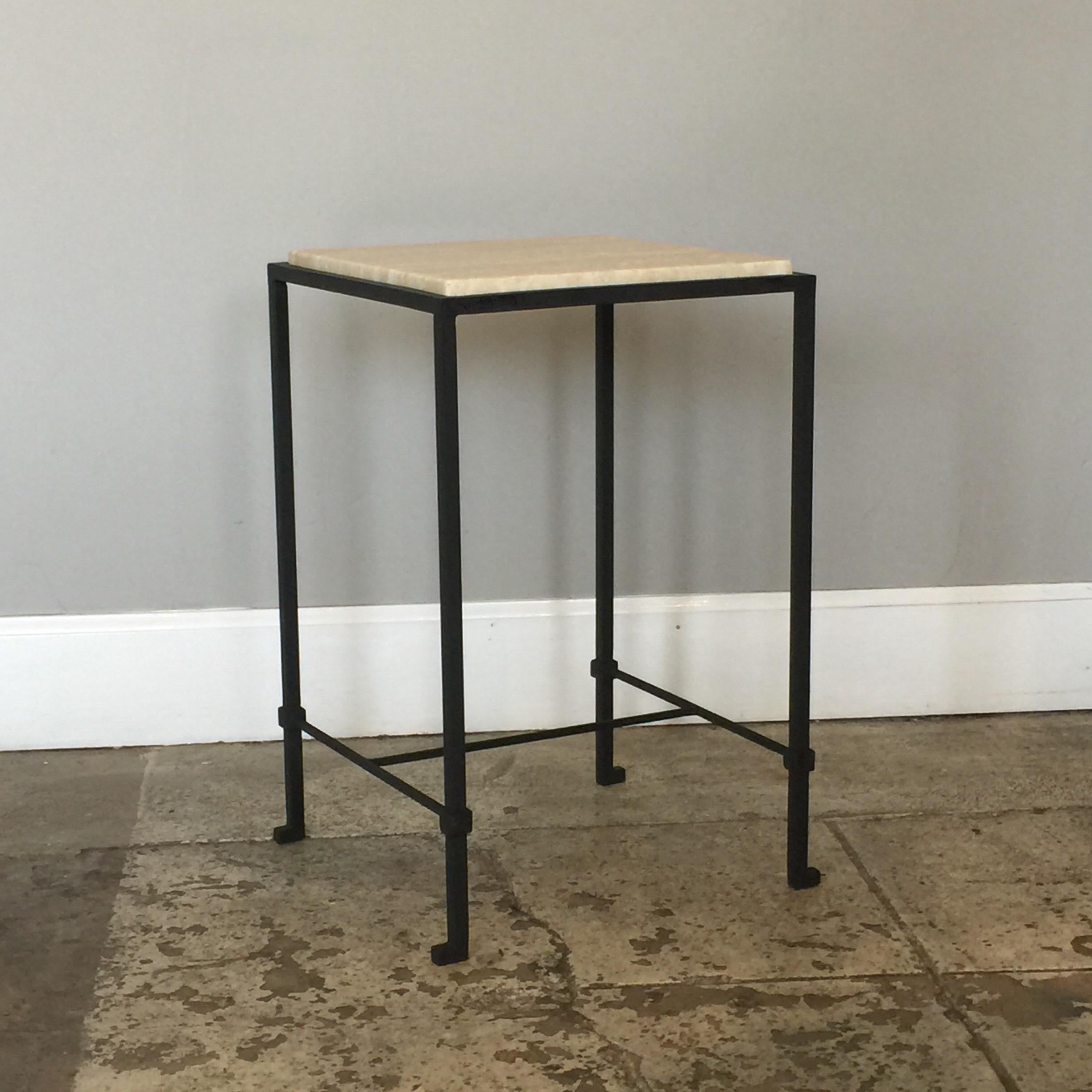 Art Deco 'Diagramme' Wrought Iron and Travertine Drink Table by Design Frères For Sale