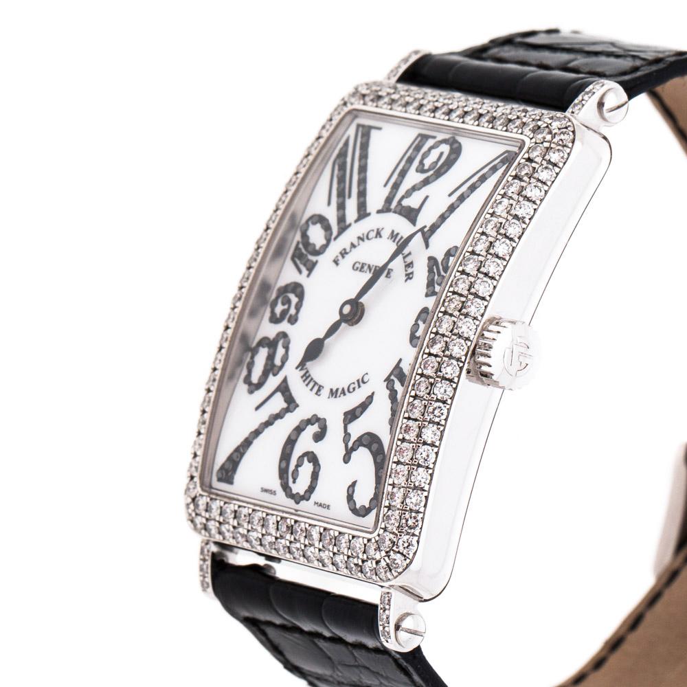 One look at this timepiece from Franck Muller and you'll know why it is such an outstanding and first-rate collectible. The watch has an 18K white gold case with sparkling diamonds embedded on the bezel. It is powered by an automatic movement. The