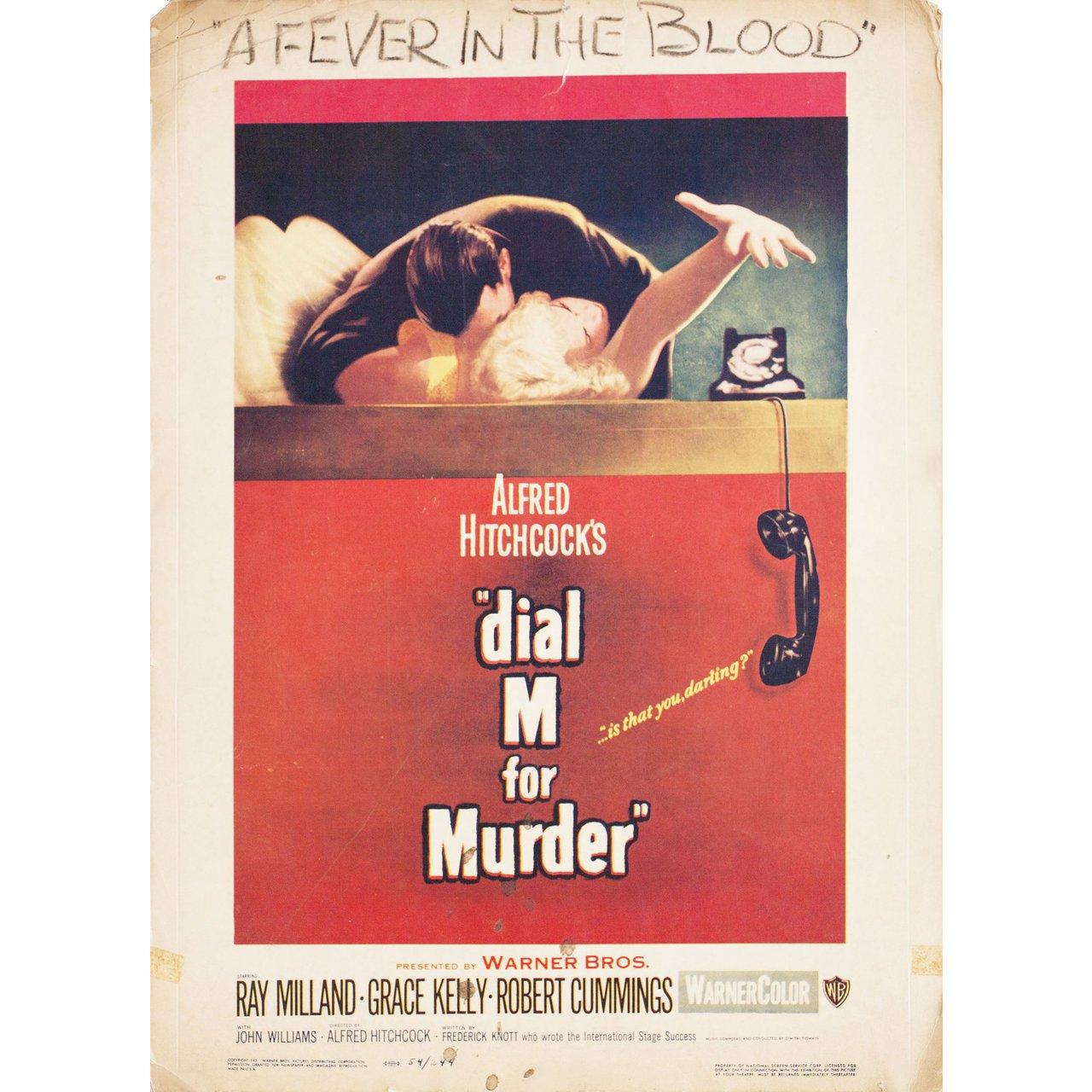 Original 1954 U.S. window card poster by Bill Gold for the film Dial M for Murder directed by Alfred Hitchcock with Ray Milland / Grace Kelly / Robert Cummings / John Williams. Very good-fine condition, rolled and trimmed to 14 x 19.5. Please note: