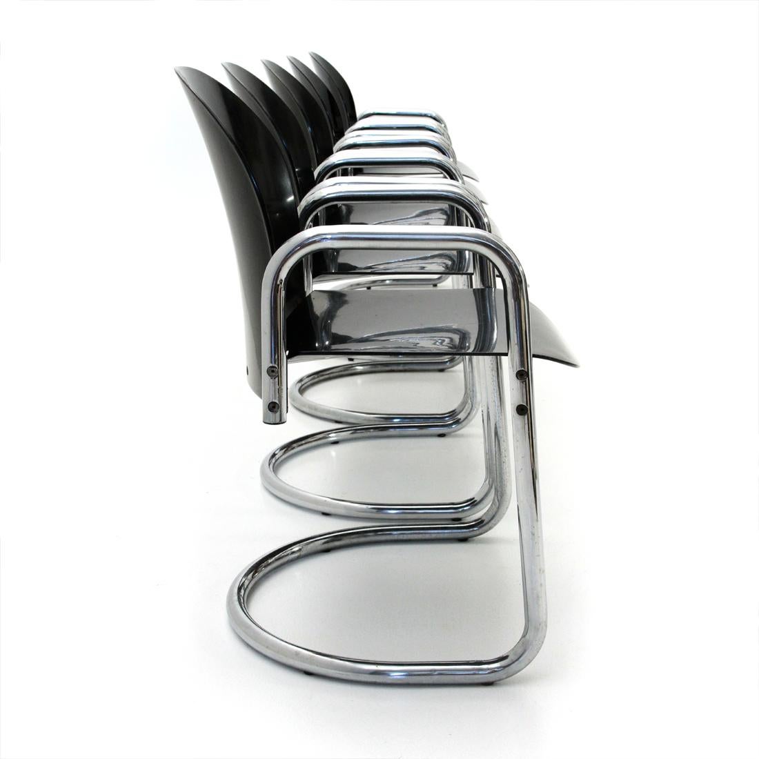 Italian Dialogo Chromed Dining Chair by Tobia Scarpa for B&B Italia, 1970s, Set of Five