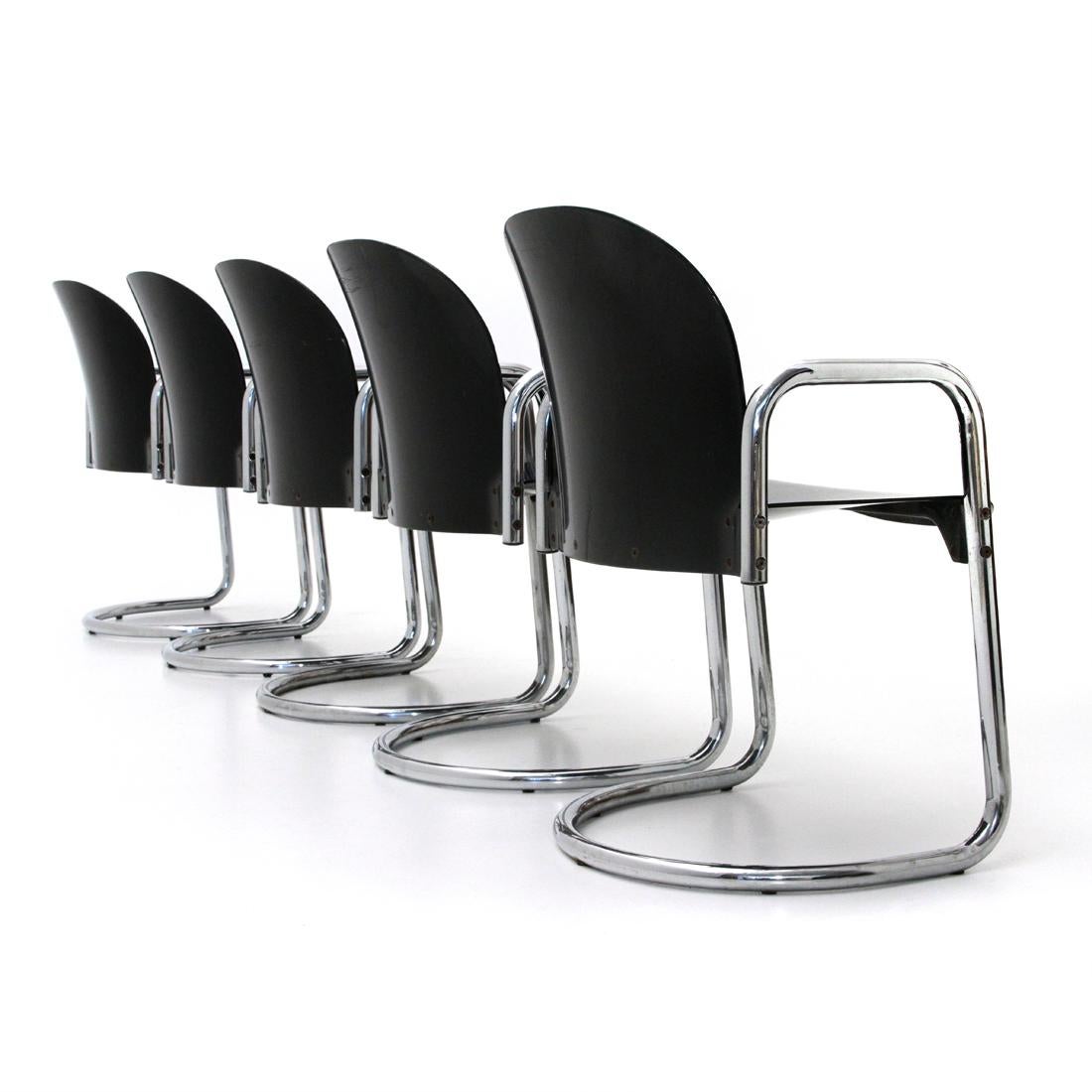 Dialogo Chromed Dining Chair by Tobia Scarpa for B&B Italia, 1970s, Set of Five In Good Condition In Savona, IT