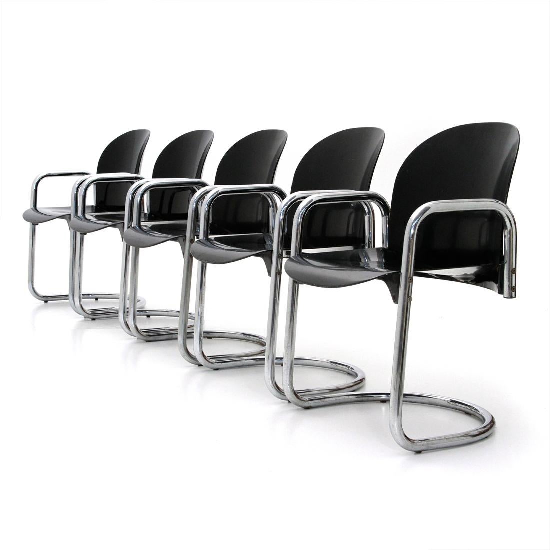 Late 20th Century Dialogo Chromed Dining Chair by Tobia Scarpa for B&B Italia, 1970s, Set of Five