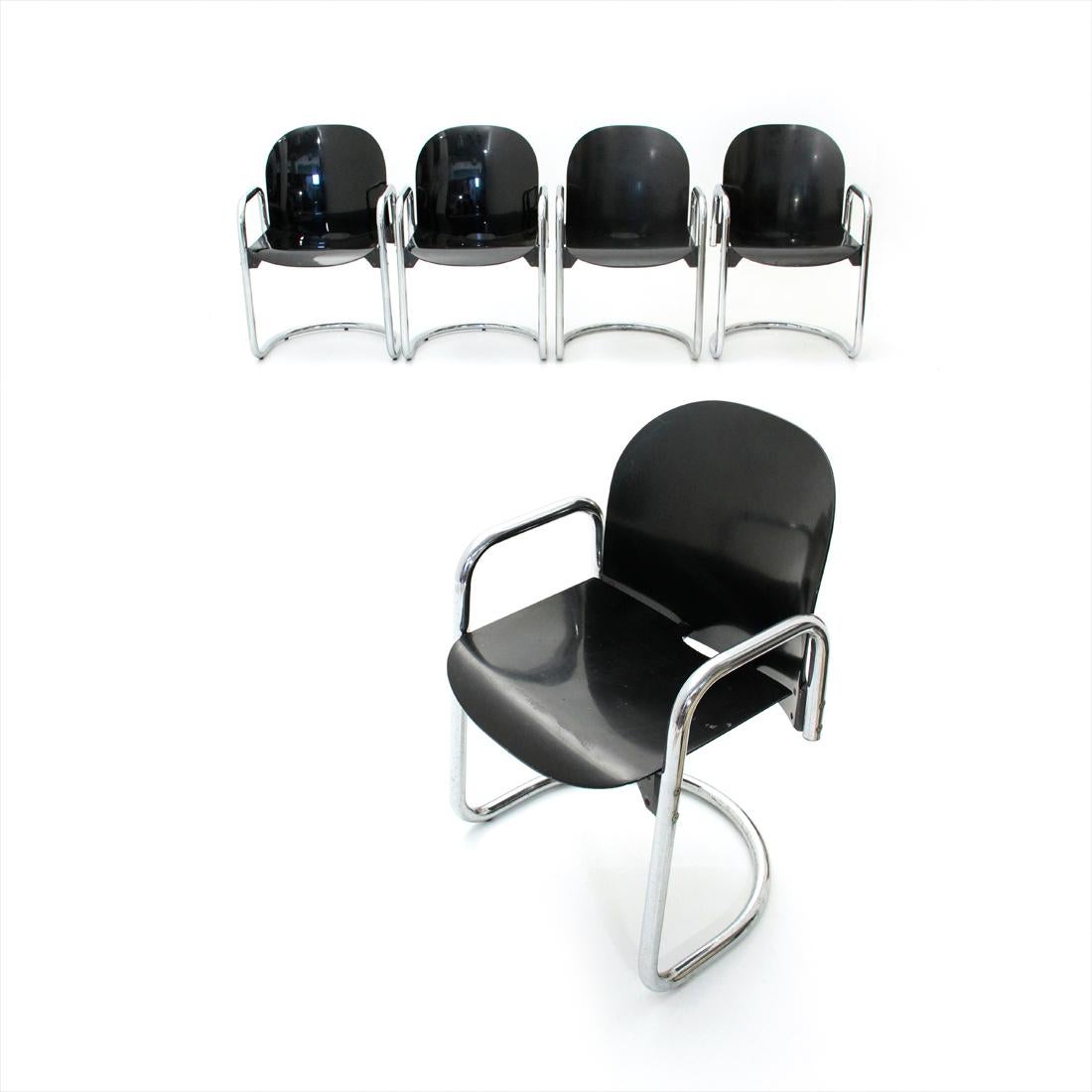 Dialogo Chromed Dining Chair by Tobia Scarpa for B&B Italia, 1970s, Set of Five 1