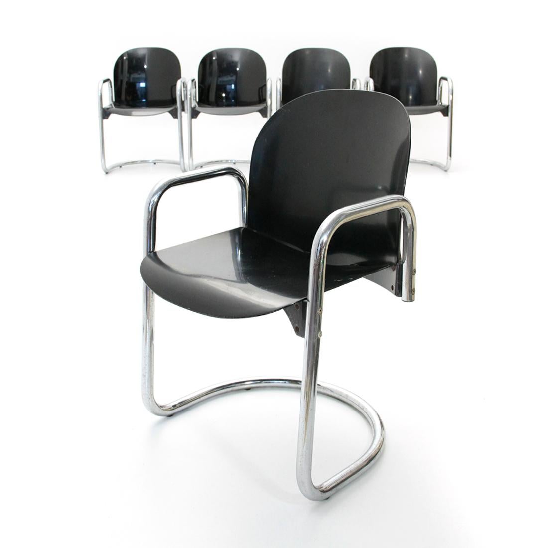 Dialogo Chromed Dining Chair by Tobia Scarpa for B&B Italia, 1970s, Set of Five 2