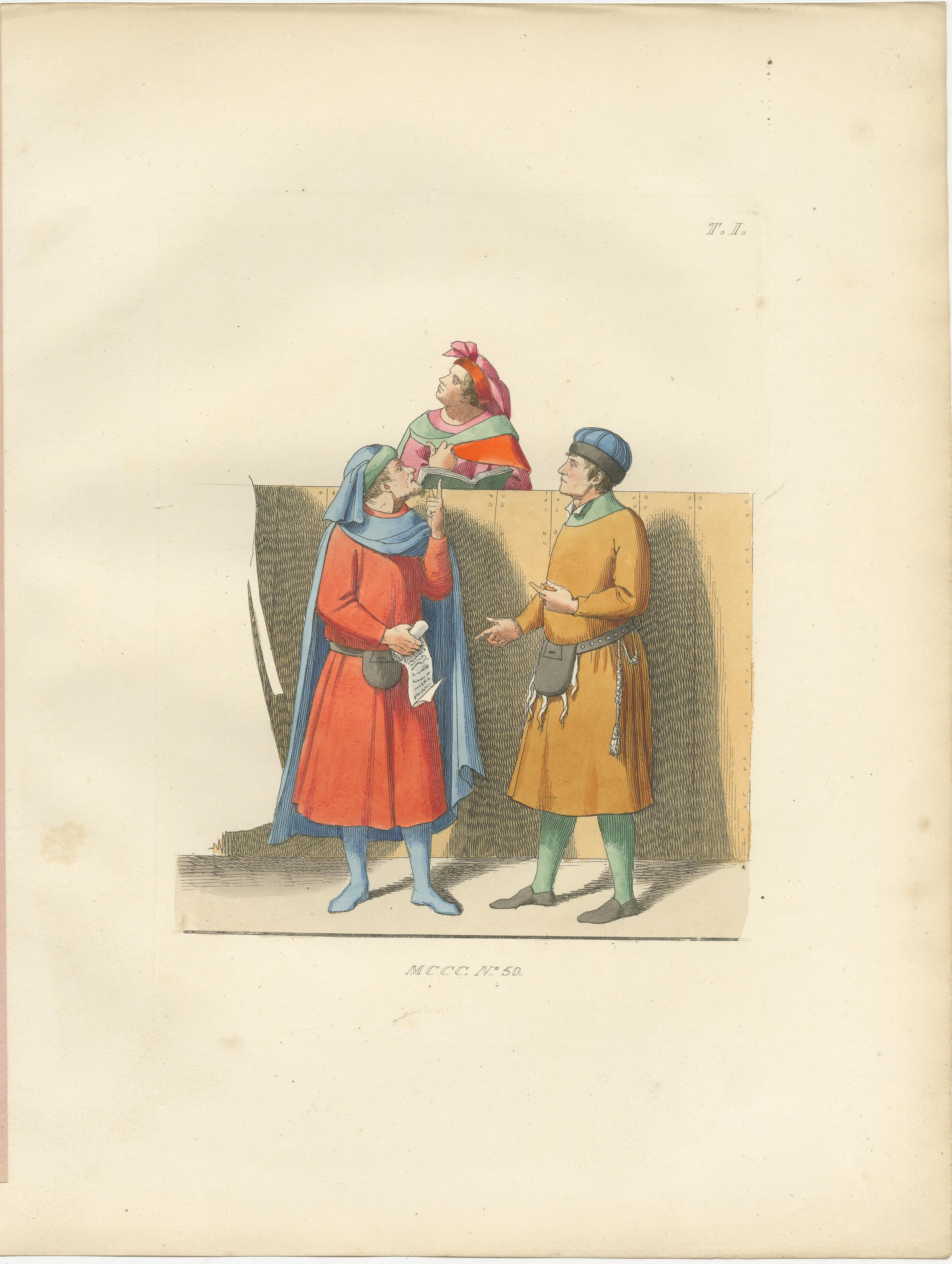 French Dialogue, Diplomacy and Divine Right: Medieval Italian Costume Scenes, 1845 For Sale