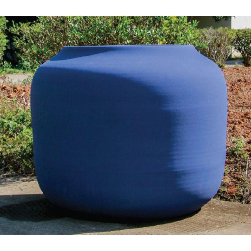 Modern Dialogue Small Planter with Matte Blue Glaze by WL Ceramics For Sale