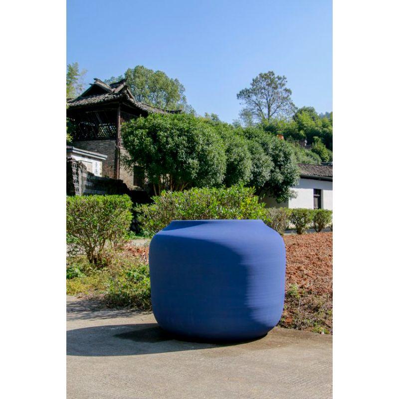 Chinese Dialogue Small Planter with Matte Blue Glaze by WL Ceramics For Sale