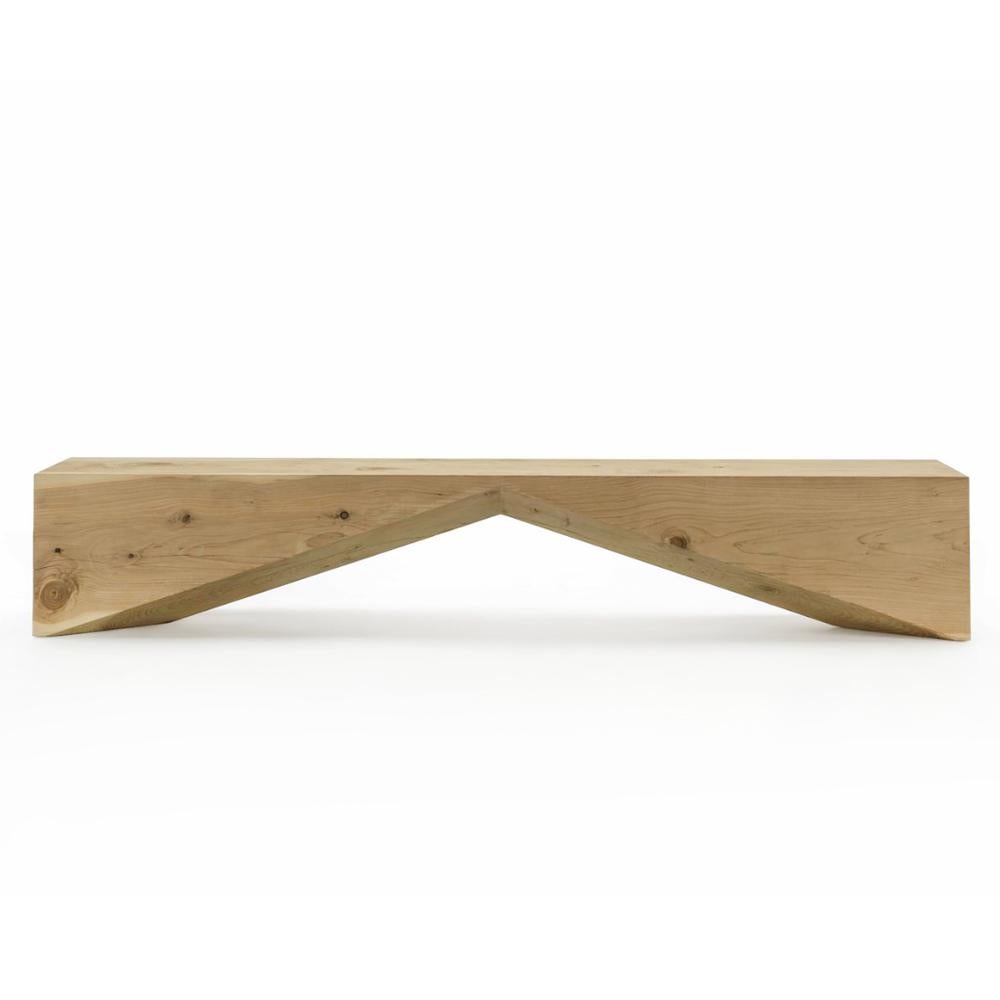 Bench diamond made from a single solid cedar wood
block. Treated solid wood with wax with natural pine extracts.
Solid cedar wood include movement, 
cracks and changes in wood conditions, 
this is the essential characteristic of natural 
solid cedar
