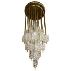 Diamant Brass and Clear Textured Glass Chandelier Style of Barovier e Toso