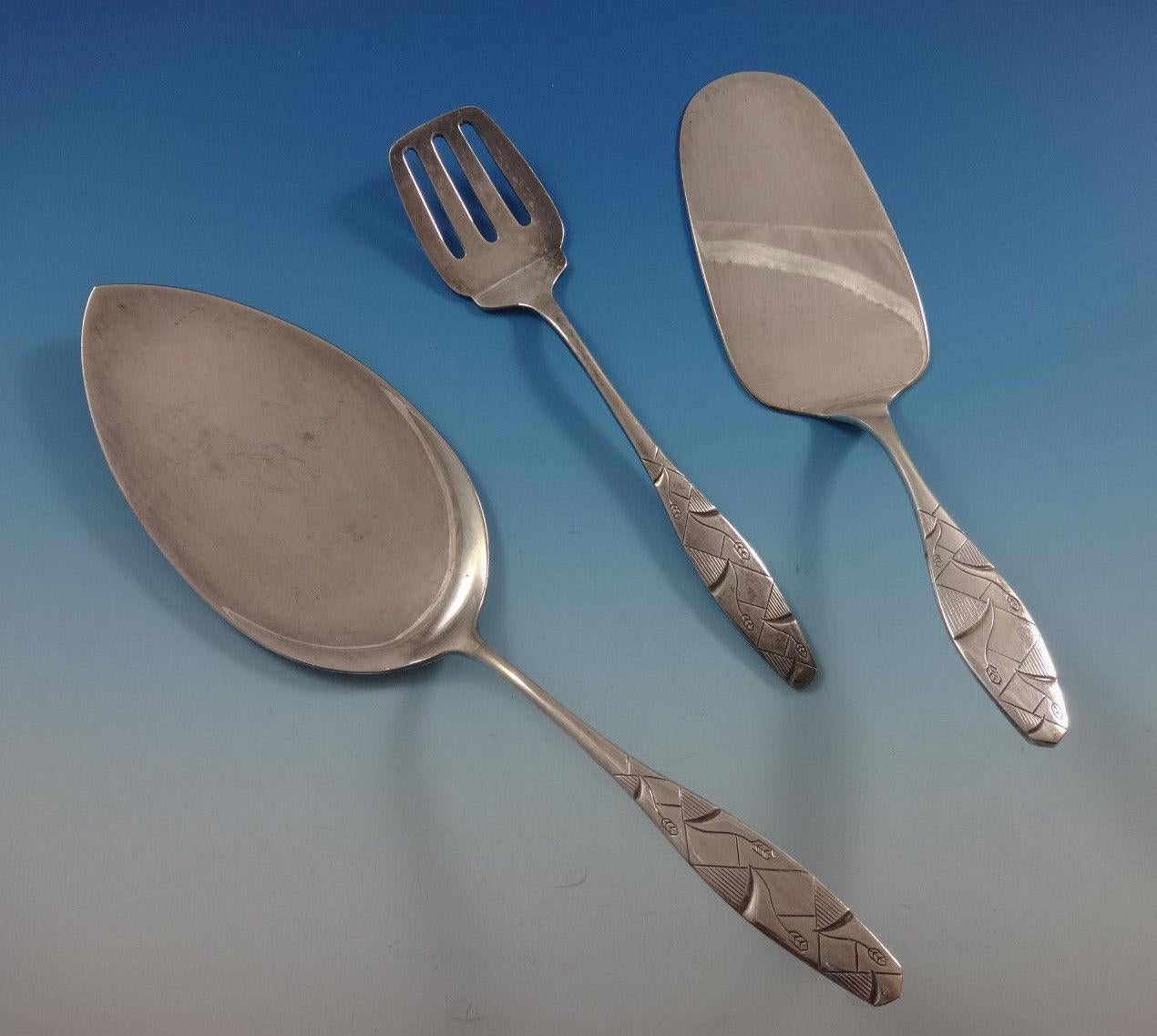 Scandinavian Modern Diamant by A. Dragsted Danish Sterling Silver Flatware Set 117 Pcs Unique Modern For Sale