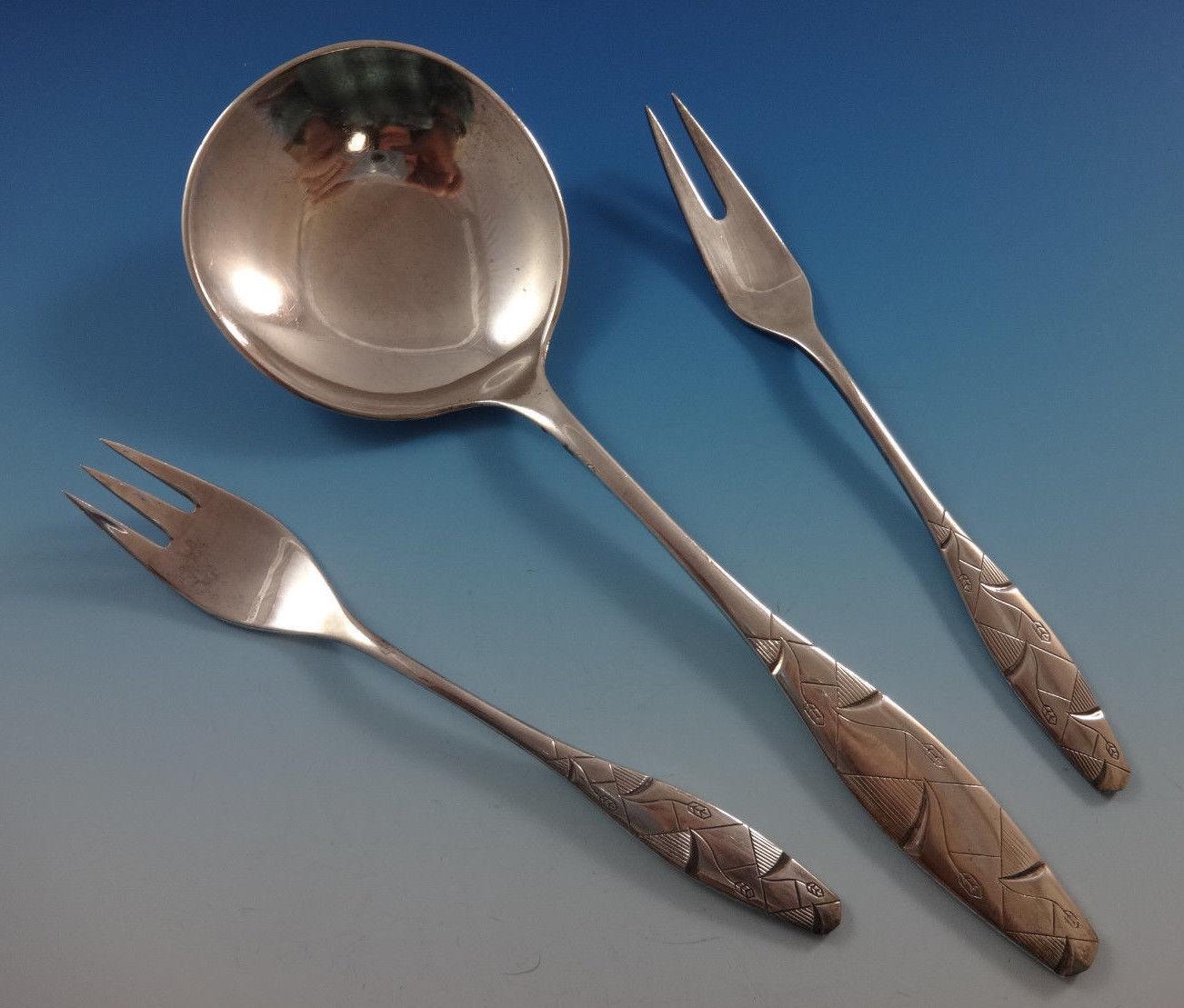 Diamant by A. Dragsted Danish Sterling Silver Flatware Set 117 Pcs Unique Modern In Excellent Condition For Sale In Big Bend, WI