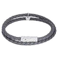 Diamantato Bracelet in Italian Grey Leather with Sterling Silver, Size S