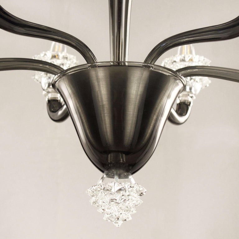 Other Italian Chandelier 6 arms Dark Grey and clear Rostri Murano Glass by Multiforme For Sale