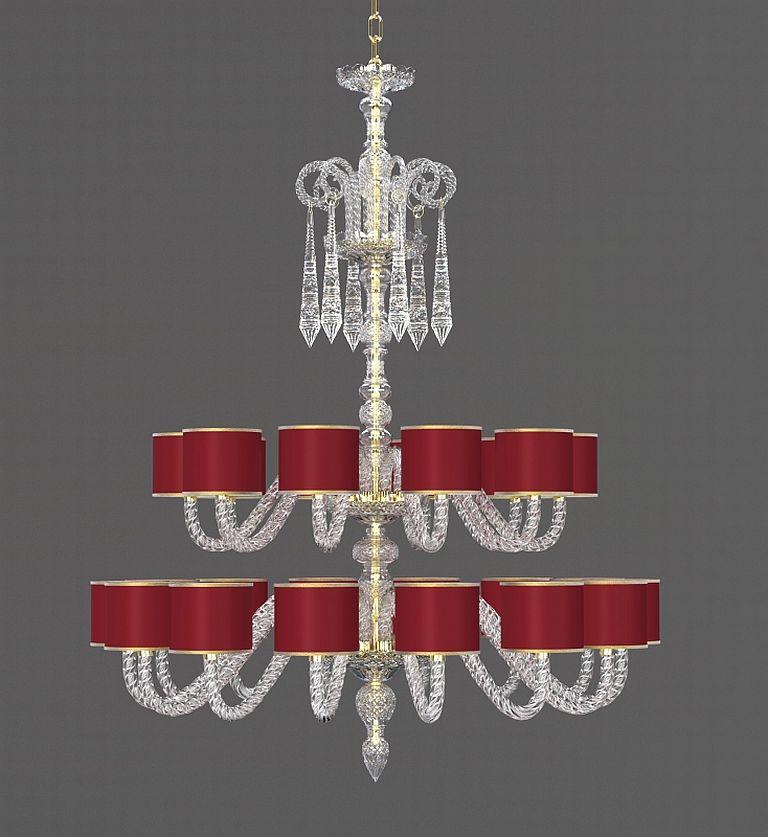 Czech Diamante Neoclassical Crystal Chandelier with Colored Shades I For Sale