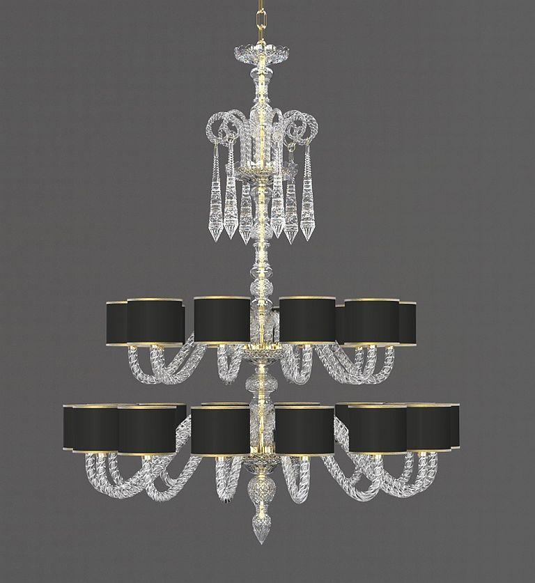 Contemporary Diamante Neoclassical Crystal Chandelier with Colored Shades I For Sale