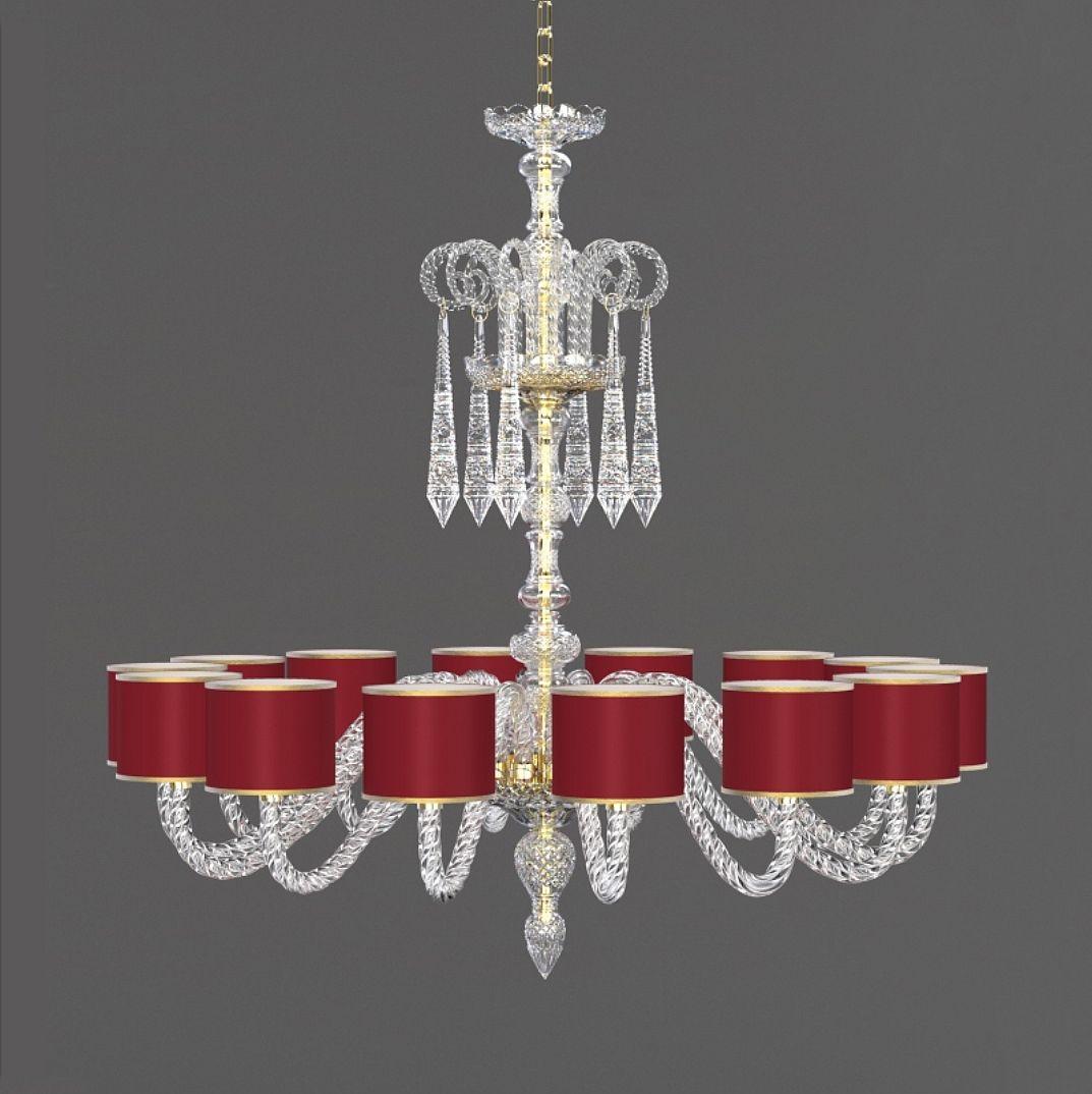 Czech Diamante Neoclassical Crystal Chandelier with Colored Shades II For Sale