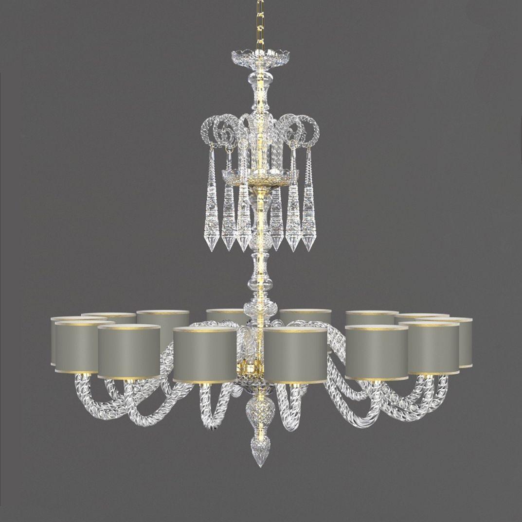Hand-Crafted Diamante Neoclassical Crystal Chandelier with Colored Shades II For Sale
