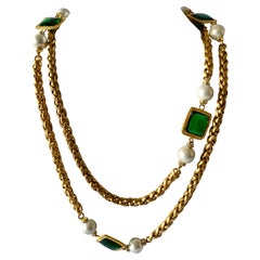 Diamante, Emerald, and Pearl Gilt Sautoire Necklace