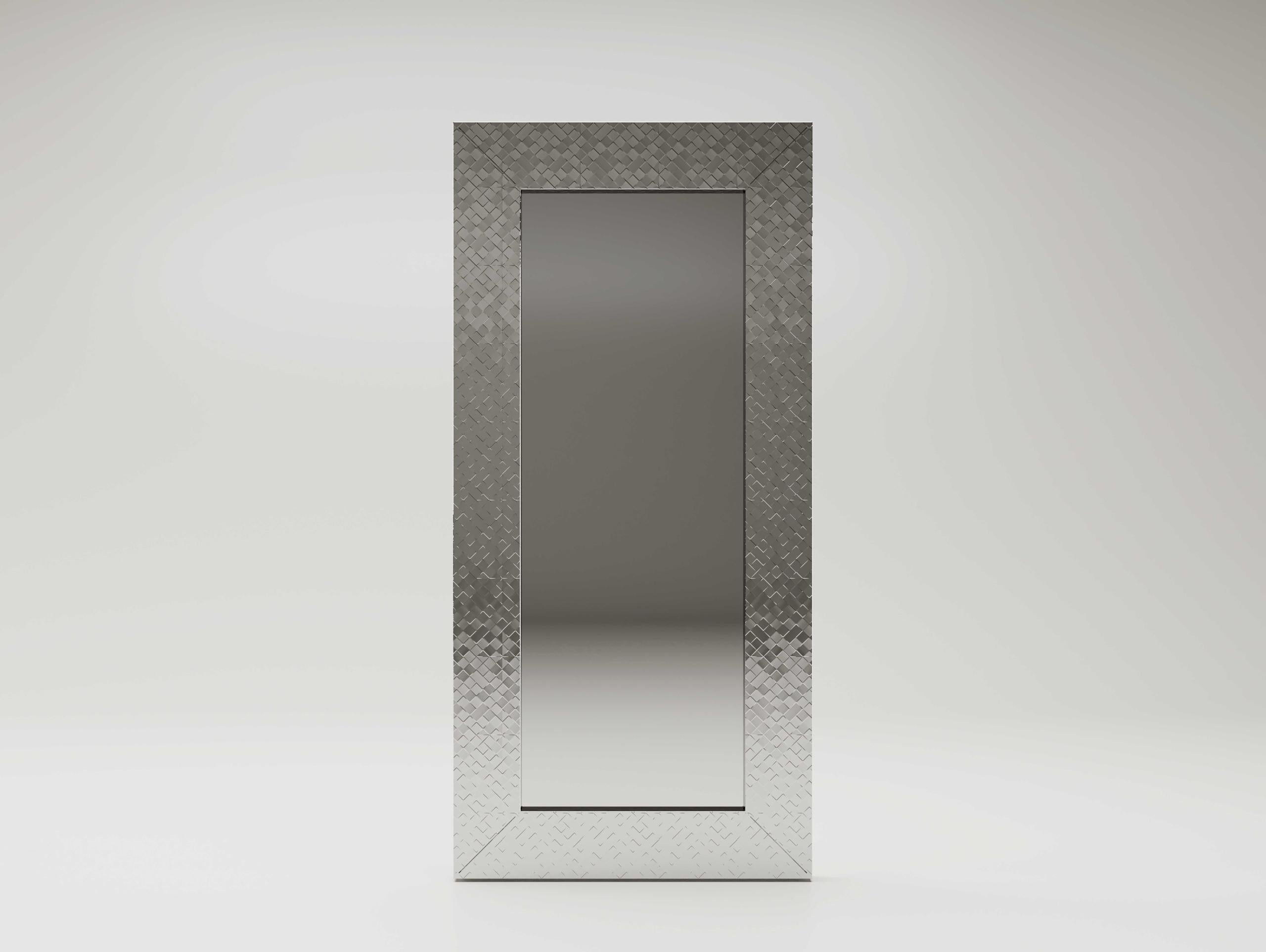 Diamante Mirror by Andrea Bonini
Limited Edition 
Dimensions: D 6 x W 120 x H 240 cm.
Materials: Galvanized steel and mirror.

Galvanized steel frame with diamante effect in silver. Made in Italy. Limited series, numbered and signed pieces. Custom