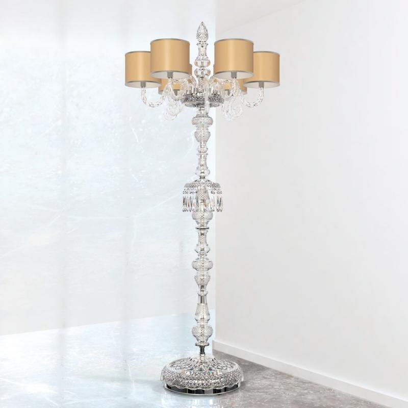 Hand-Crafted Diamante Neoclassical Crystal Floor Lamp with Lampshades For Sale