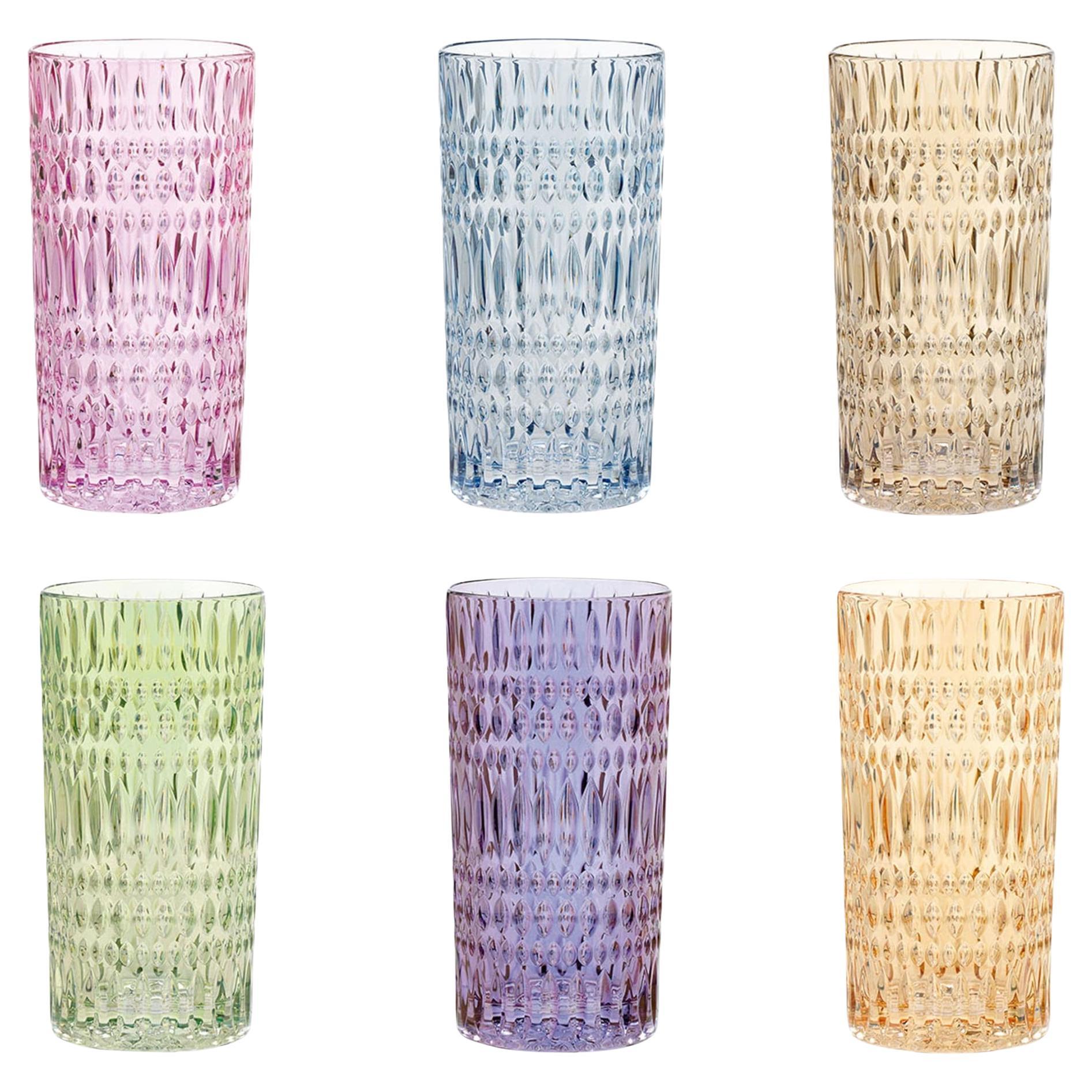 Diamante Polychrome Set of 6 Drinking Glasses For Sale
