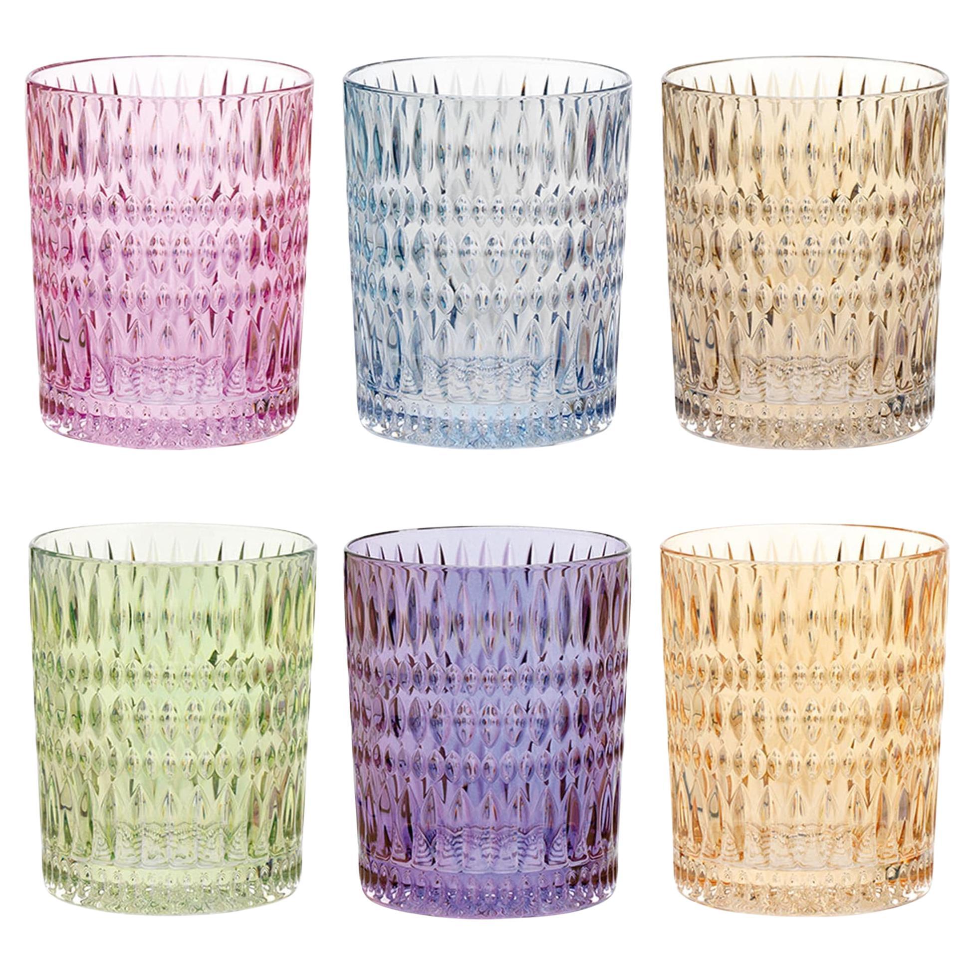 Diamante Polychrome Set of 6 Water Glasses For Sale