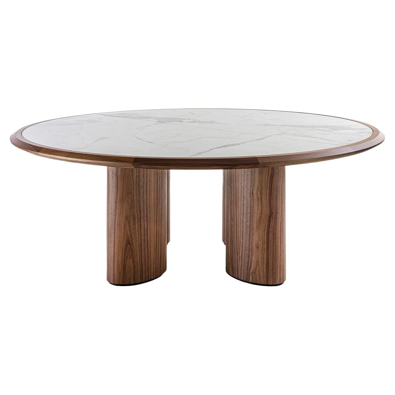 Diamante Round Canaletto Carrara Marble Table For Sale